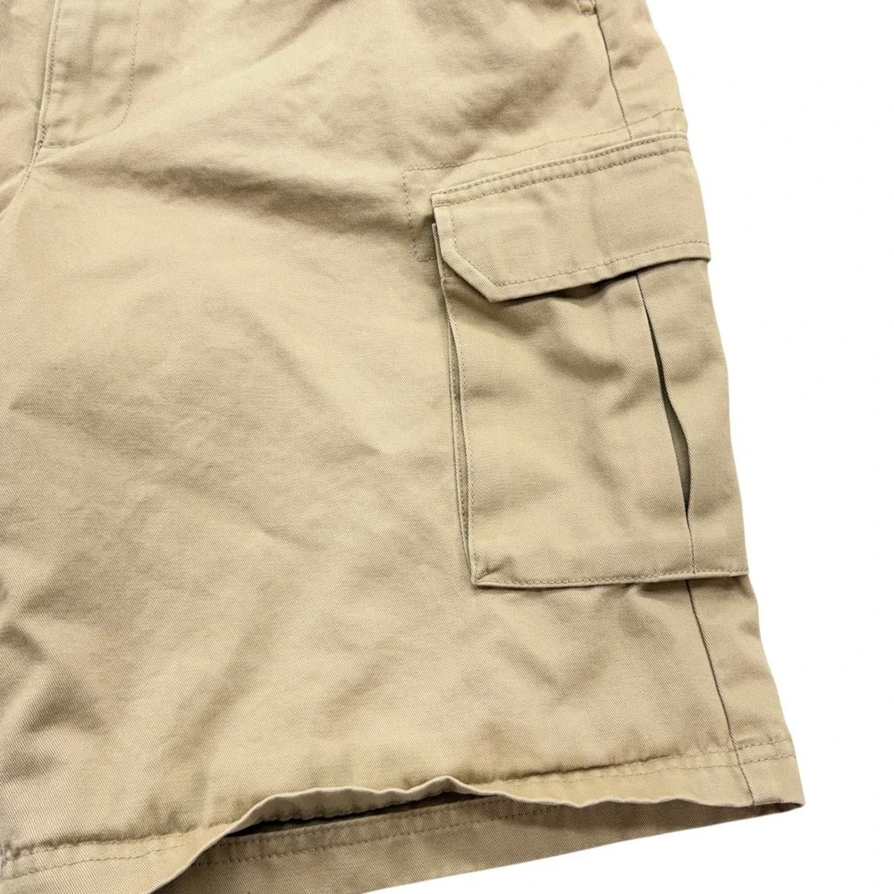 Lands End Mens Cargo Shorts 36 Tan Khaki 100% Cotton Twill Casual Utility Hiking
